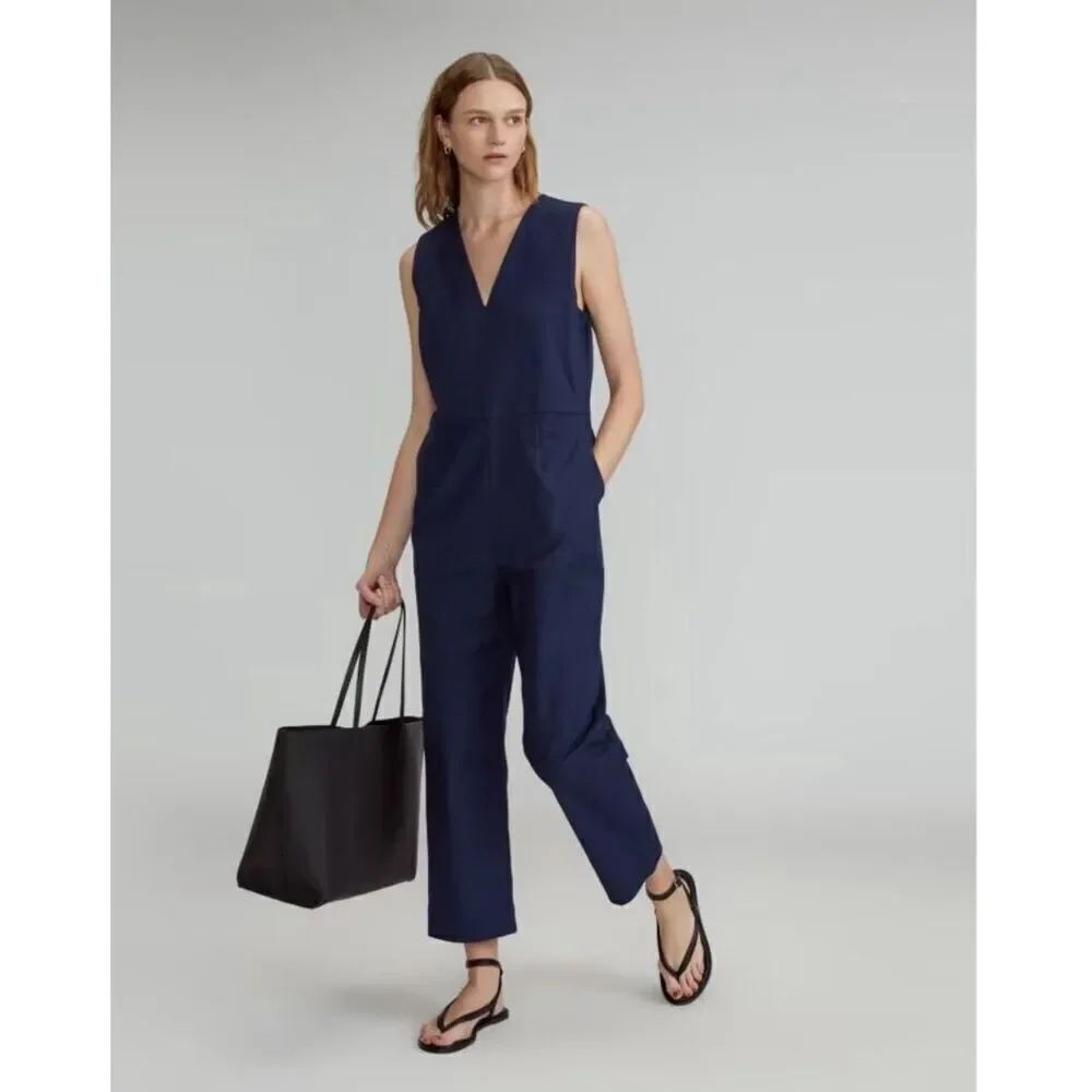 Everlane The Structured Cotton Jumpsuit in Navy Nwt Size 2